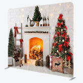 Aperturee - Aperturee Christmas White Fireplace Fabric Photo Booth Backdrop